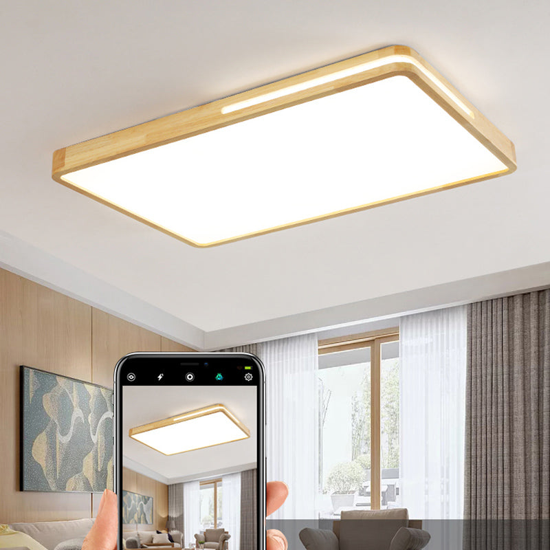 Japanese Style Rectangle Ceiling Light Wood LED Flush Mount Light for Living Room