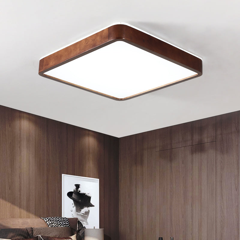Japanese Style Rectangle Ceiling Light Brown Wood LED Flush Mount Light for Living Room