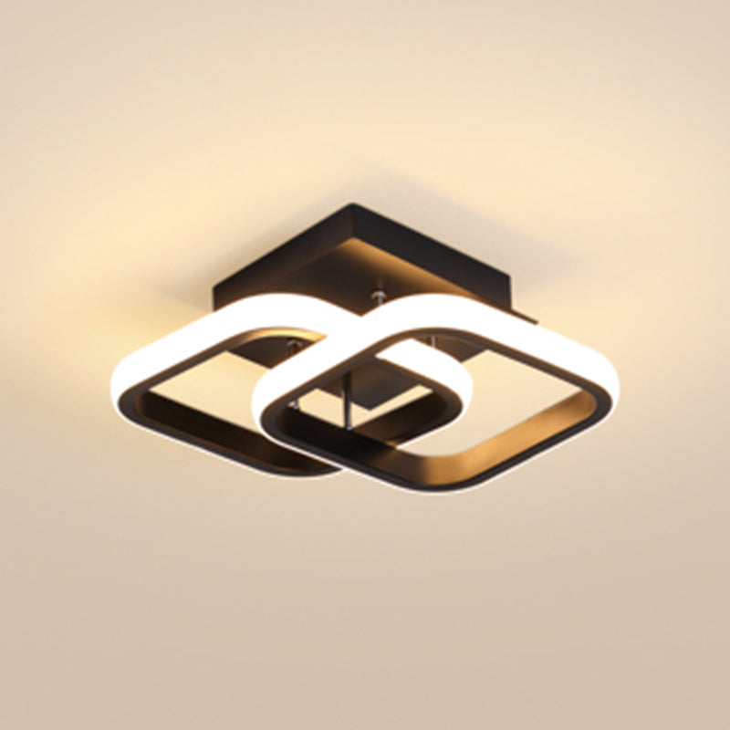 Modern Style Geometry Ceiling Lights Metal 2 Light Ceiling Lamps for Bedroom in Black