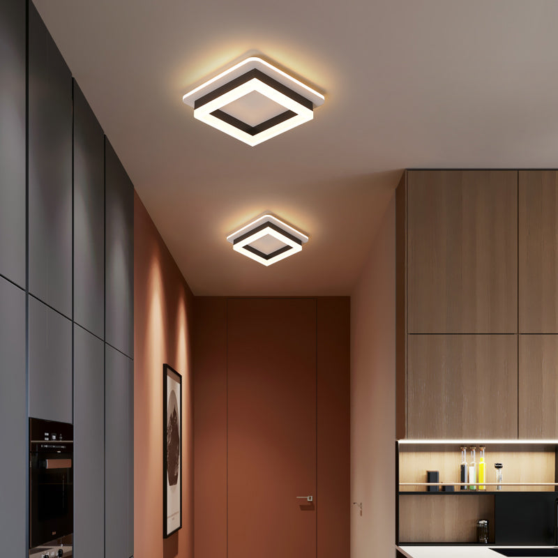 Modern Style Geometry Ceiling Lights Metal 2 Light Ceiling Lamps for Bedroom in Black