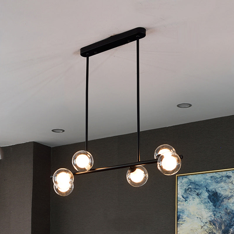 Modern Metal Ceiling Light Linear Shape Island Light with Glass Shade in Black and Gold