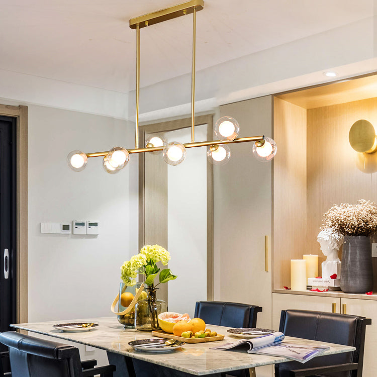 Modern Metal Ceiling Light Linear Shape Island Light with Glass Shade in Black and Gold