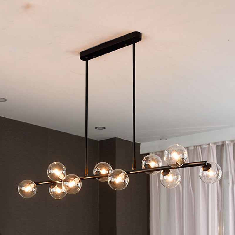 Modern Metal Ceiling Light Linear Shape Island Light with Glass Shade in Black and Gold