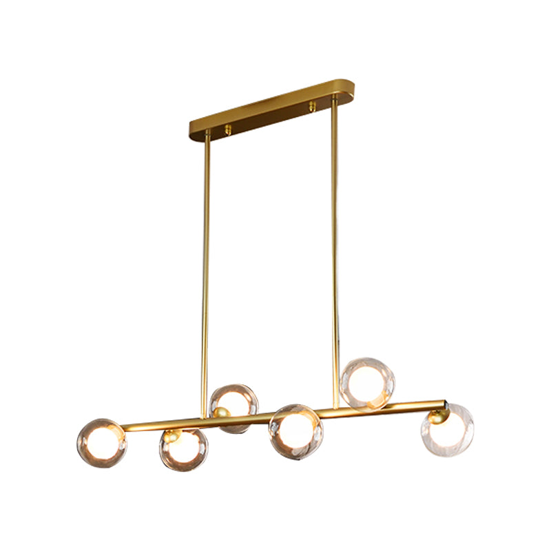 Modern Metal Ceiling Light Linear Shape Island Light with Glass Shade in Black and Gold