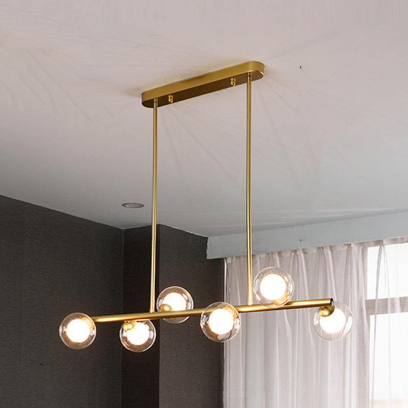 Modern Metal Ceiling Light Linear Shape Island Light with Glass Shade in Black and Gold