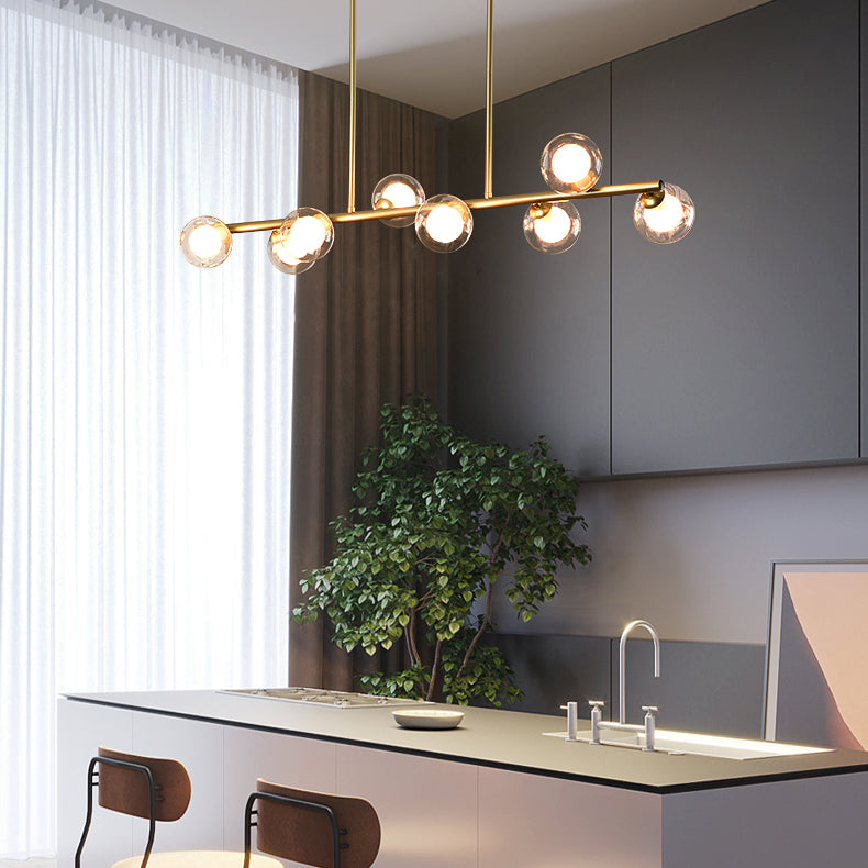 Modern Metal Ceiling Light Linear Shape Island Light with Glass Shade in Black and Gold