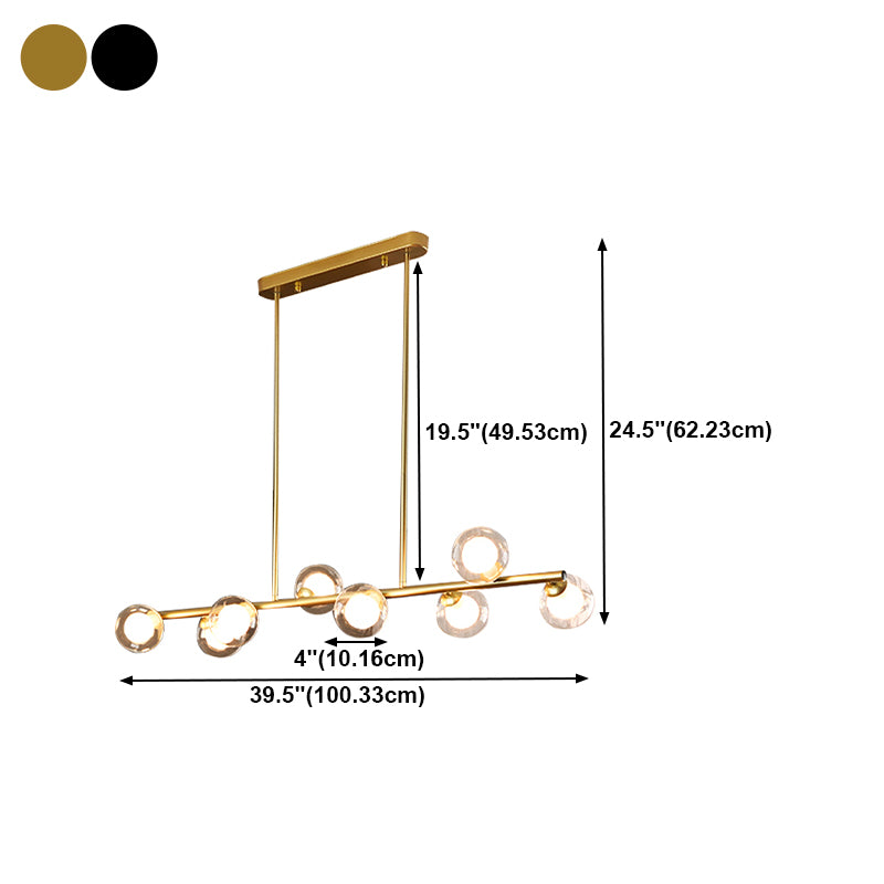 Modern Metal Ceiling Light Linear Shape Island Light with Glass Shade in Black and Gold