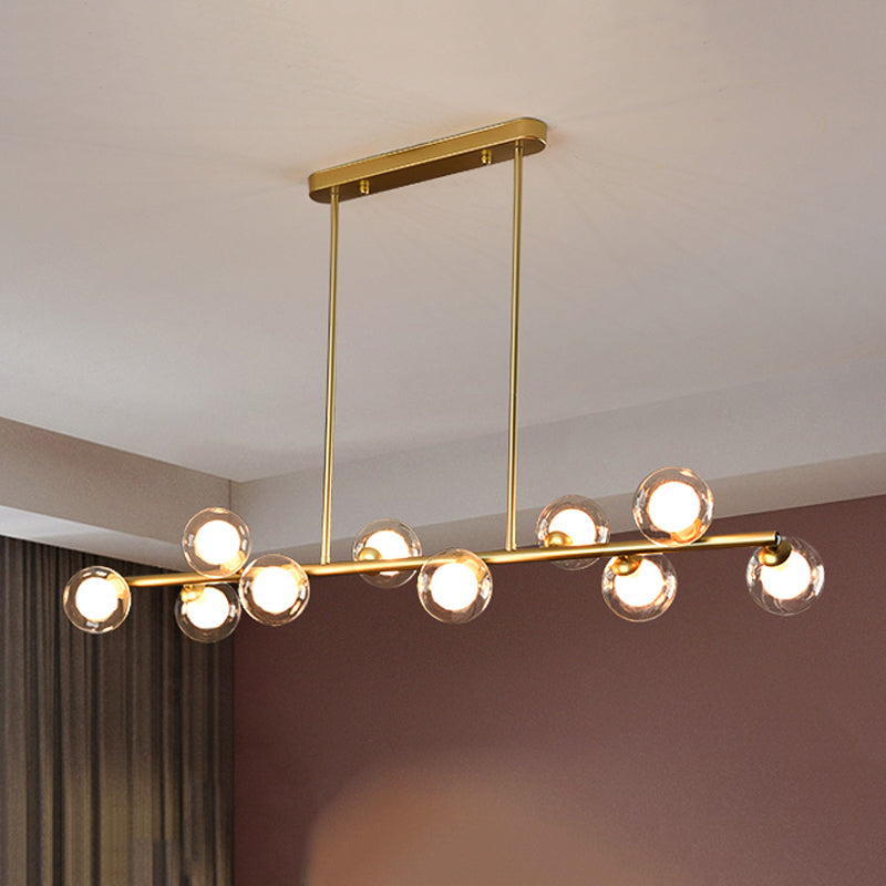 Modern Linear Shape Ceiling Light Metal Island Light with Glass Shade for Living Room