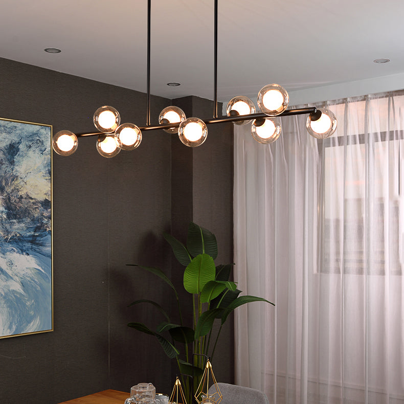 Modern Linear Shape Ceiling Light Metal Island Light with Glass Shade for Living Room