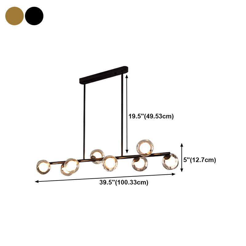 Modern Linear Shape Ceiling Light Metal Island Light with Glass Shade for Living Room
