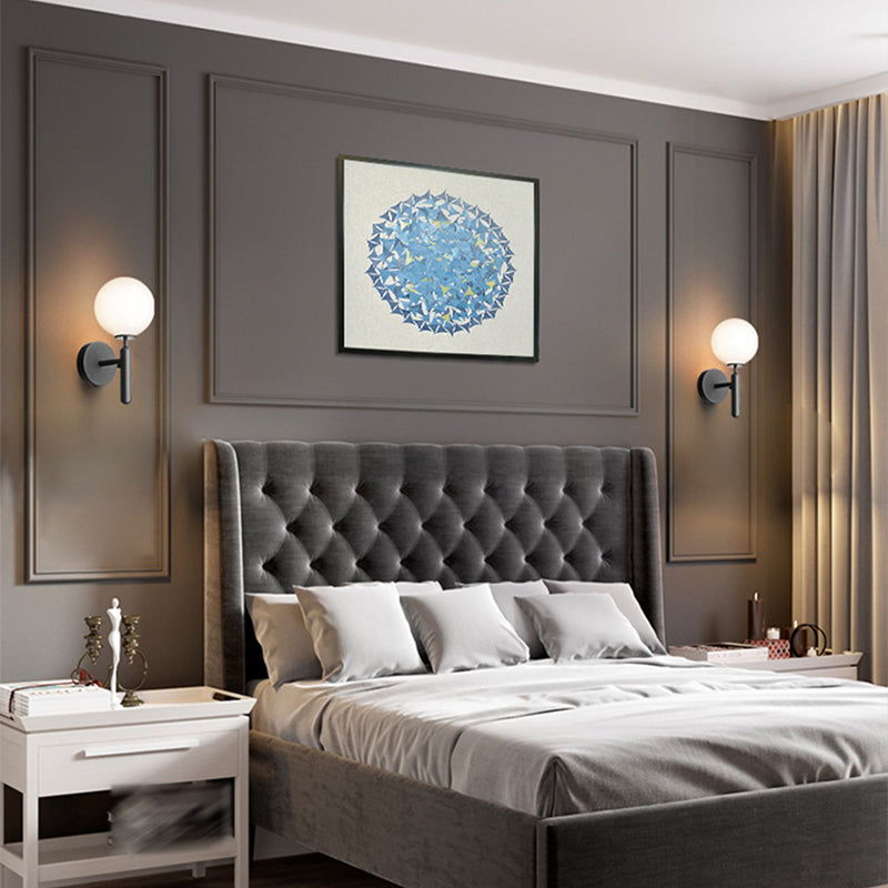 Modern Style Spherical Shape Wall Sconce Glass 1 Light Sconces for Bedside