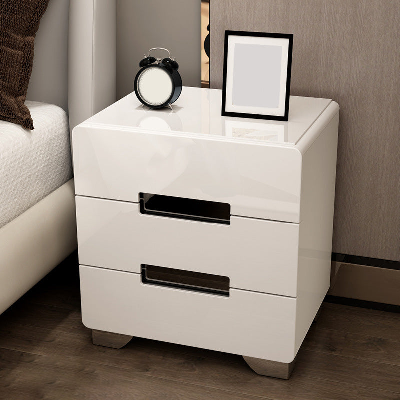 Metal Base Cabinet with 2 Drawers White/black Table Top Nightstand