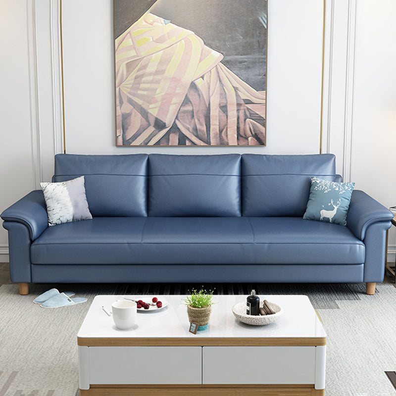 Scandinavian Dark Blue Faux Leather Pillow Top Arm Sofa/Sectionals with Wear-Resistant