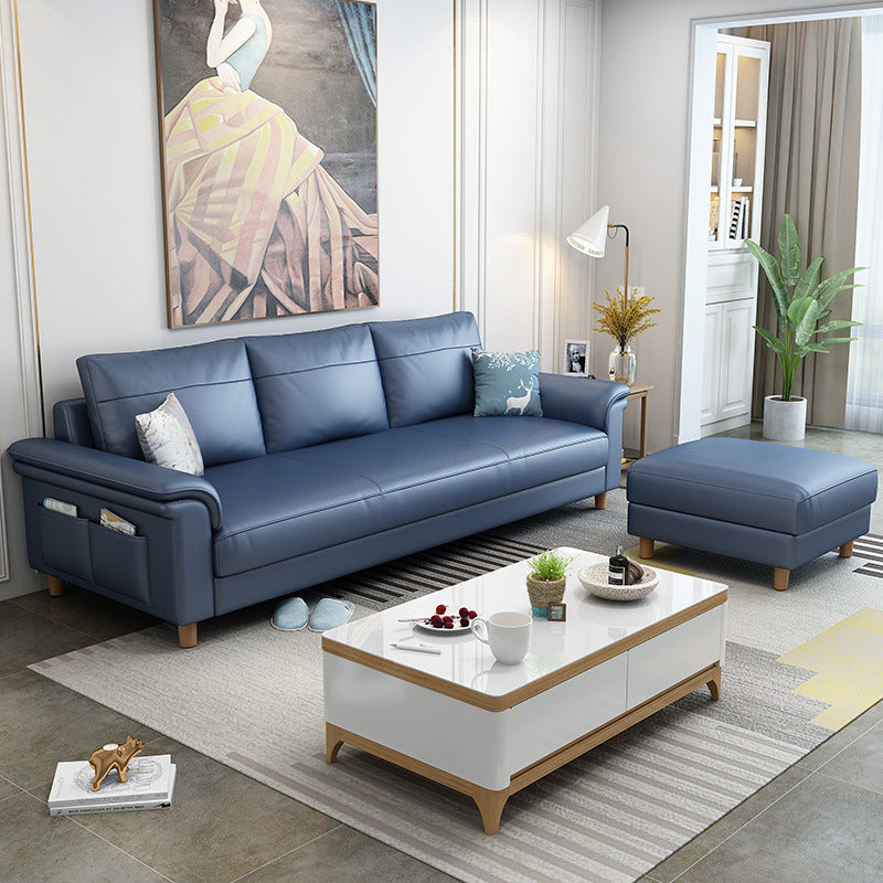 Scandinavian Dark Blue Faux Leather Pillow Top Arm Sofa/Sectionals with Wear-Resistant