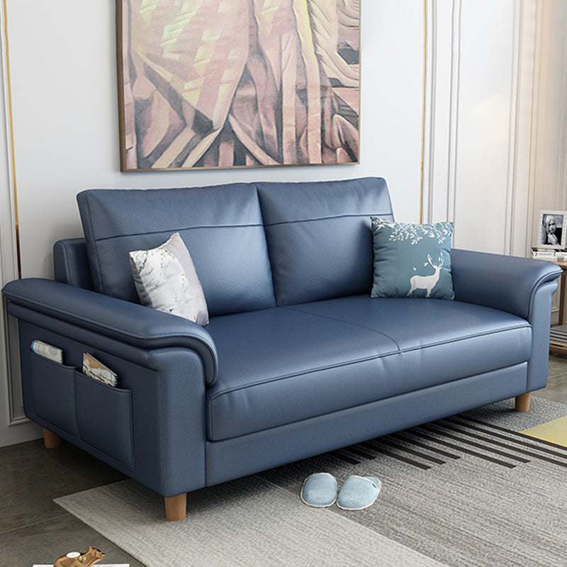 Scandinavian Dark Blue Faux Leather Pillow Top Arm Sofa/Sectionals with Wear-Resistant