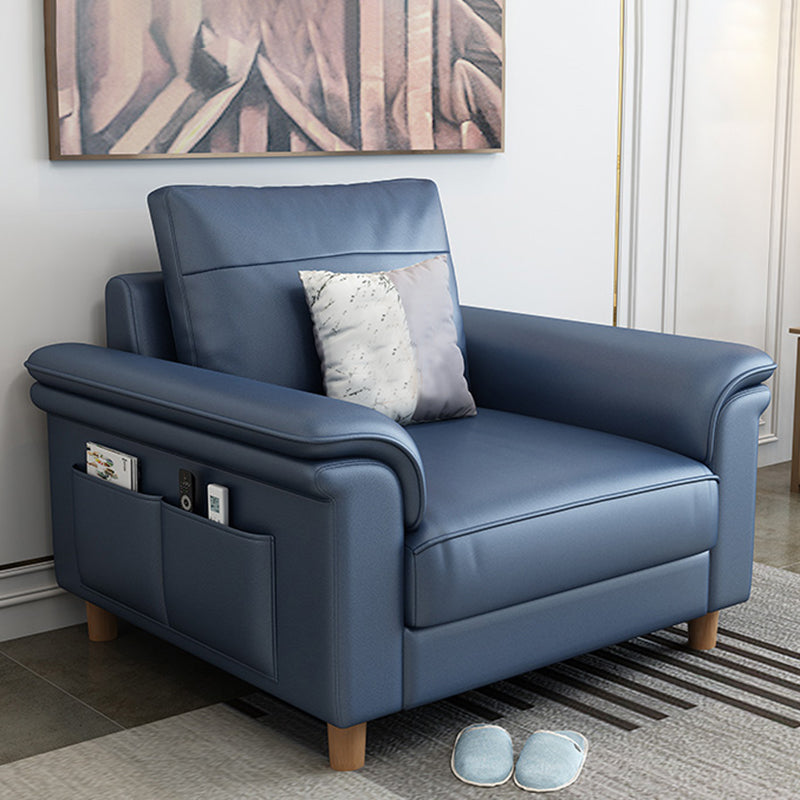 Scandinavian Dark Blue Faux Leather Pillow Top Arm Sofa/Sectionals with Wear-Resistant