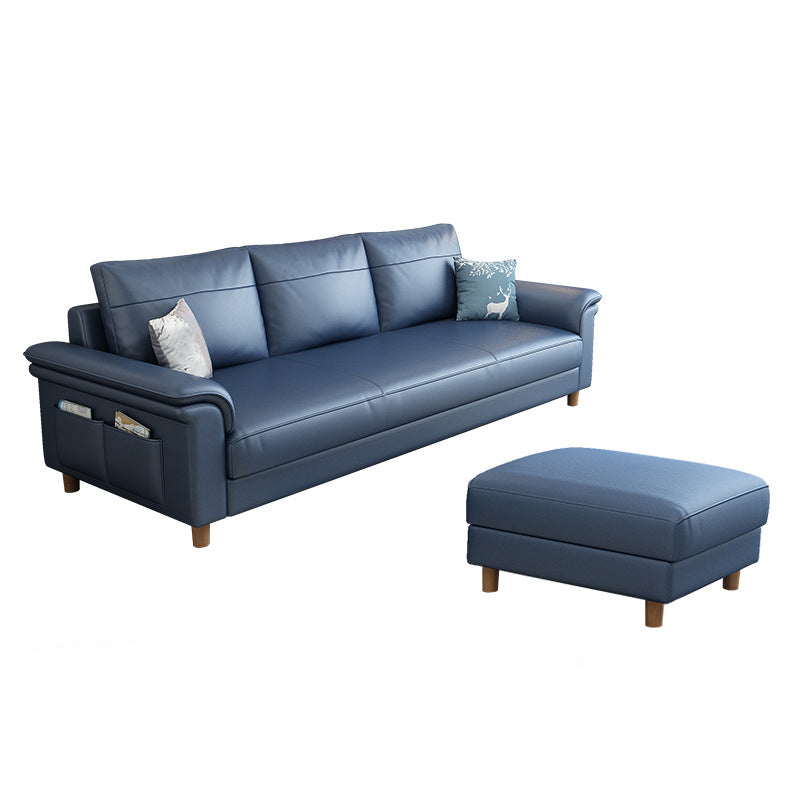 Scandinavian Dark Blue Faux Leather Pillow Top Arm Sofa/Sectionals with Wear-Resistant