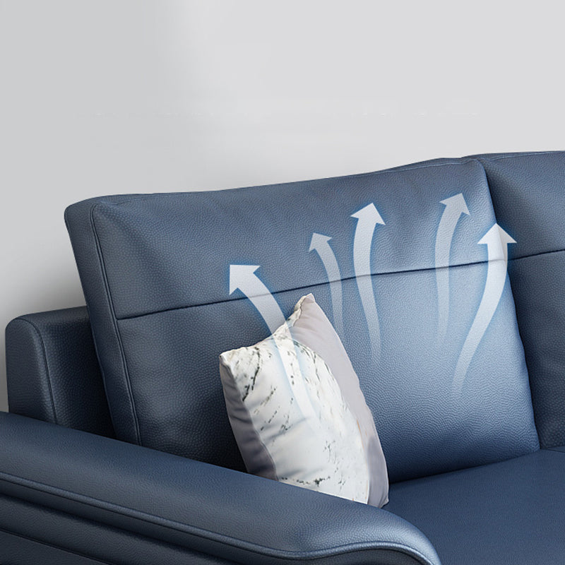 Scandinavian Dark Blue Faux Leather Pillow Top Arm Sofa/Sectionals with Wear-Resistant