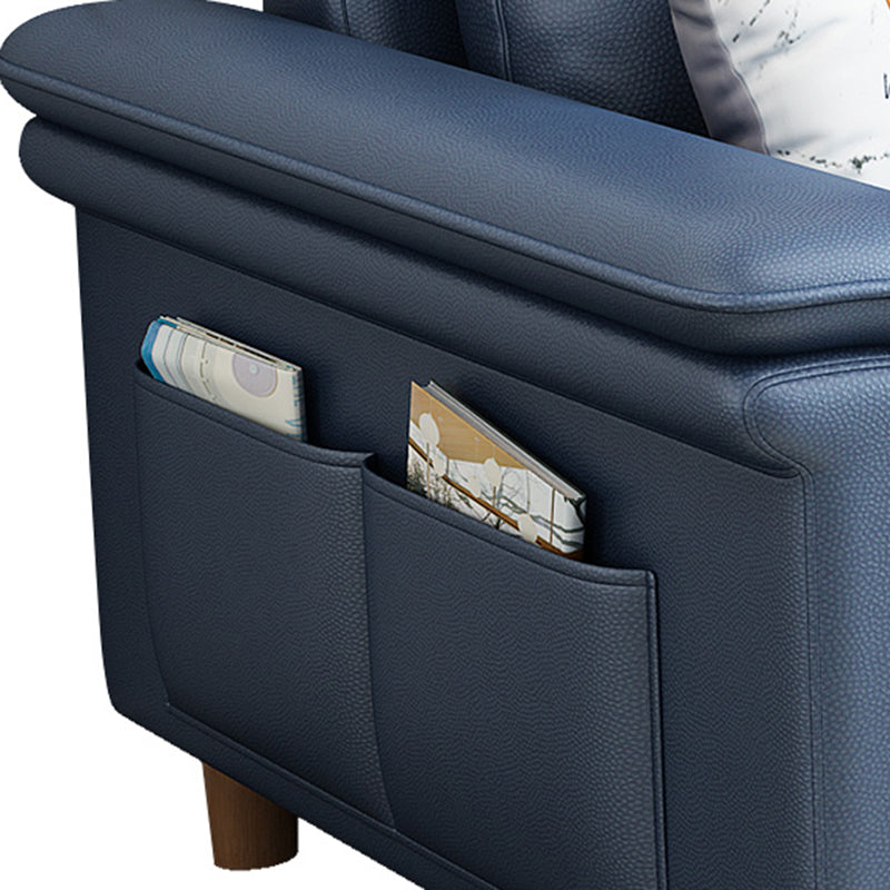 Scandinavian Dark Blue Faux Leather Pillow Top Arm Sofa/Sectionals with Wear-Resistant