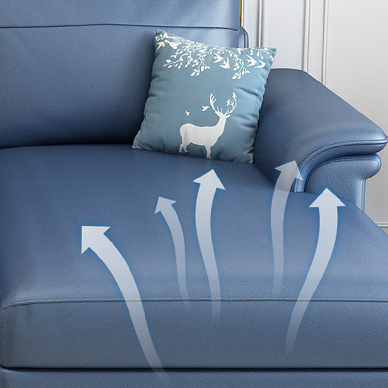 Scandinavian Dark Blue Faux Leather Pillow Top Arm Sofa/Sectionals with Wear-Resistant