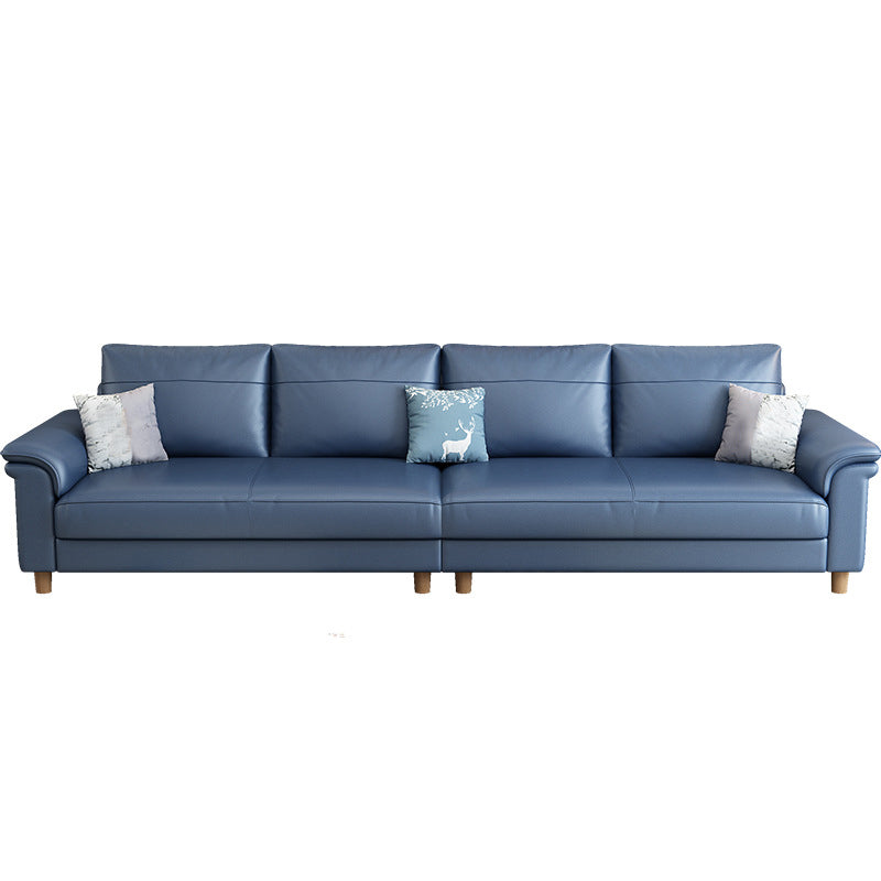 Scandinavian Dark Blue Faux Leather Pillow Top Arm Sofa/Sectionals with Wear-Resistant