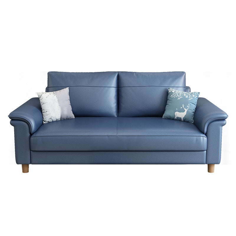 Scandinavian Dark Blue Faux Leather Pillow Top Arm Sofa/Sectionals with Wear-Resistant