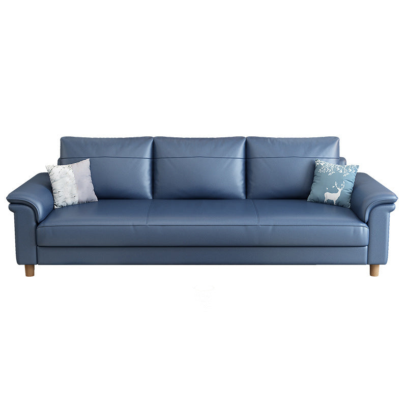 Scandinavian Dark Blue Faux Leather Pillow Top Arm Sofa/Sectionals with Wear-Resistant