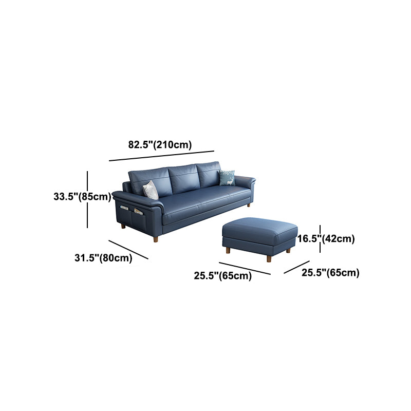 Scandinavian Dark Blue Faux Leather Pillow Top Arm Sofa/Sectionals with Wear-Resistant