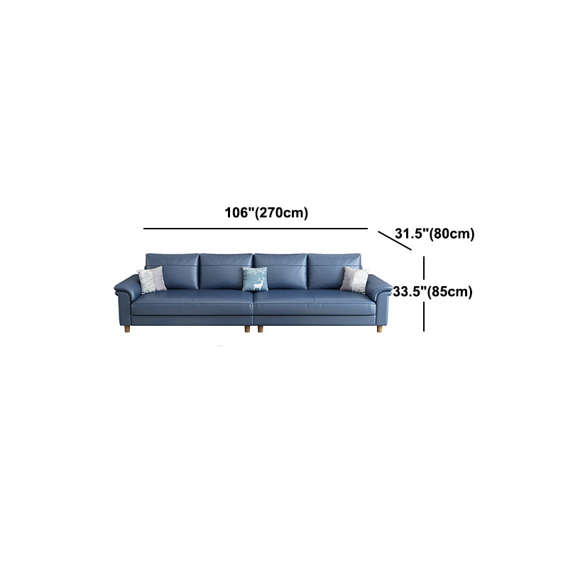 Scandinavian Dark Blue Faux Leather Pillow Top Arm Sofa/Sectionals with Wear-Resistant