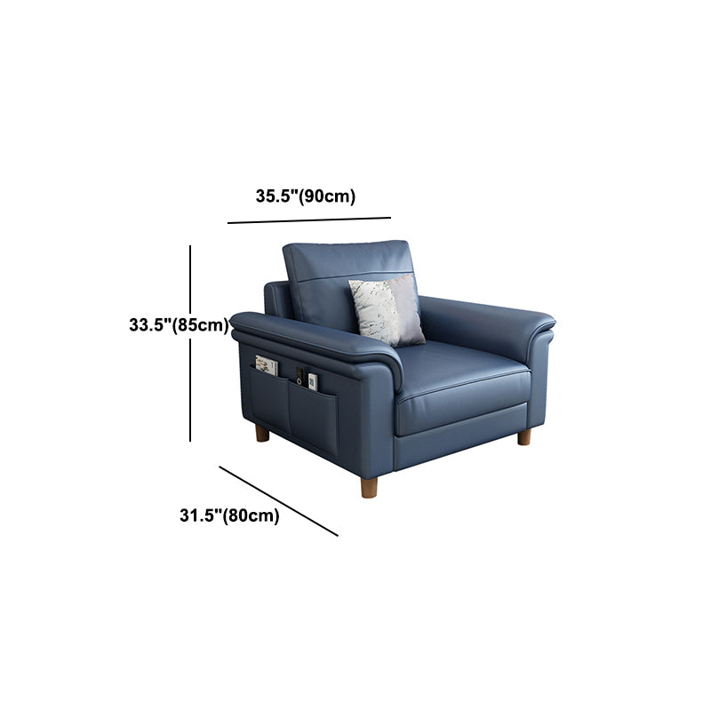 Scandinavian Dark Blue Faux Leather Pillow Top Arm Sofa/Sectionals with Wear-Resistant