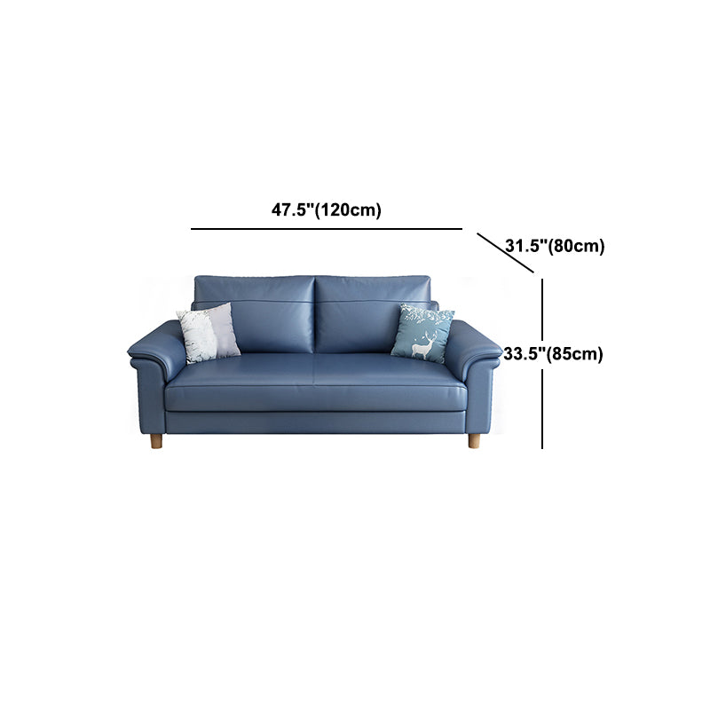 Scandinavian Dark Blue Faux Leather Pillow Top Arm Sofa/Sectionals with Wear-Resistant