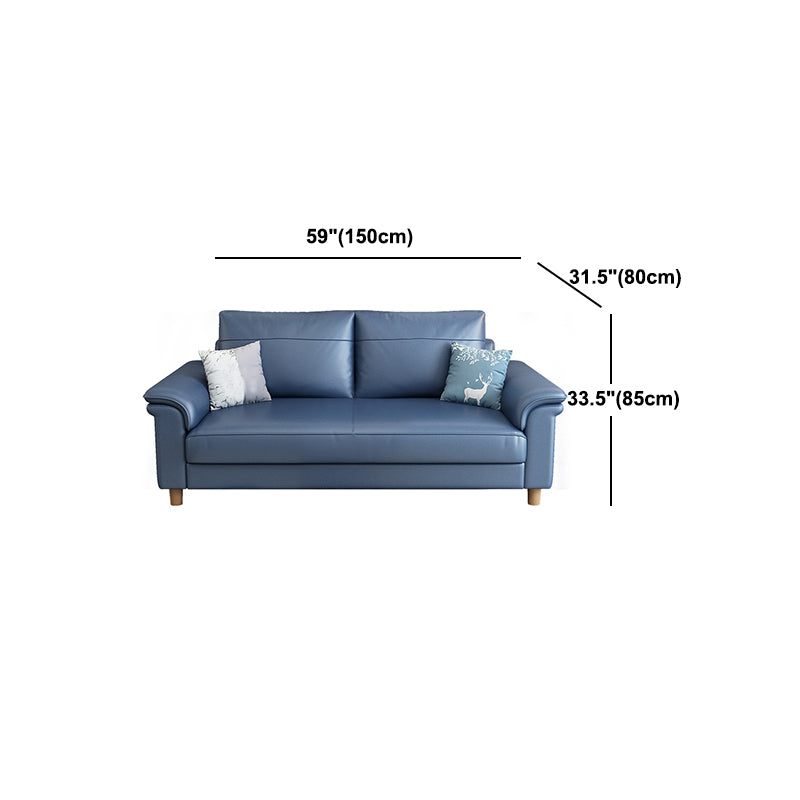 Scandinavian Dark Blue Faux Leather Pillow Top Arm Sofa/Sectionals with Wear-Resistant