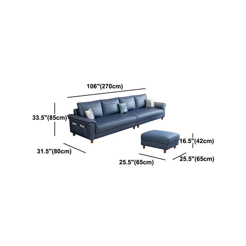 Scandinavian Dark Blue Faux Leather Pillow Top Arm Sofa/Sectionals with Wear-Resistant