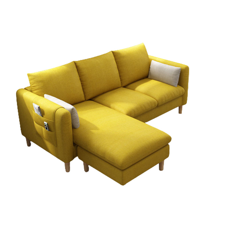 Scandinavian Faux Leather Removable Cushions Square Arm Sectional with Slipcover