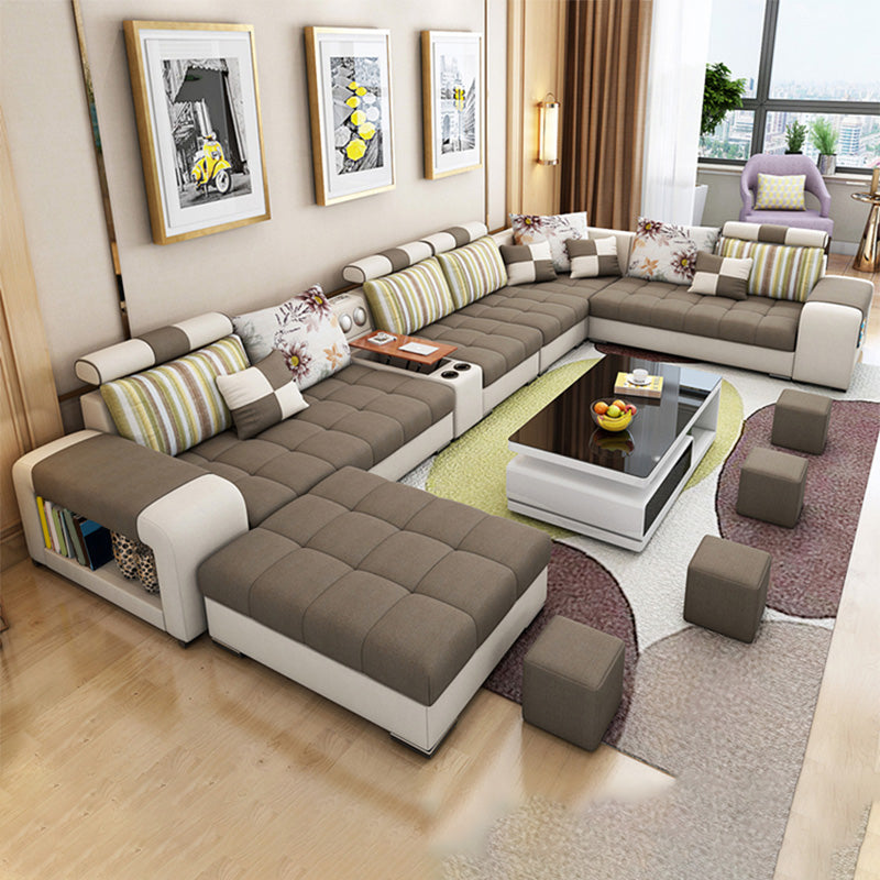 157.5"W √ó 94.49"D √ó 35.43"H Linen Blend Square Arm Sectionals with Storage