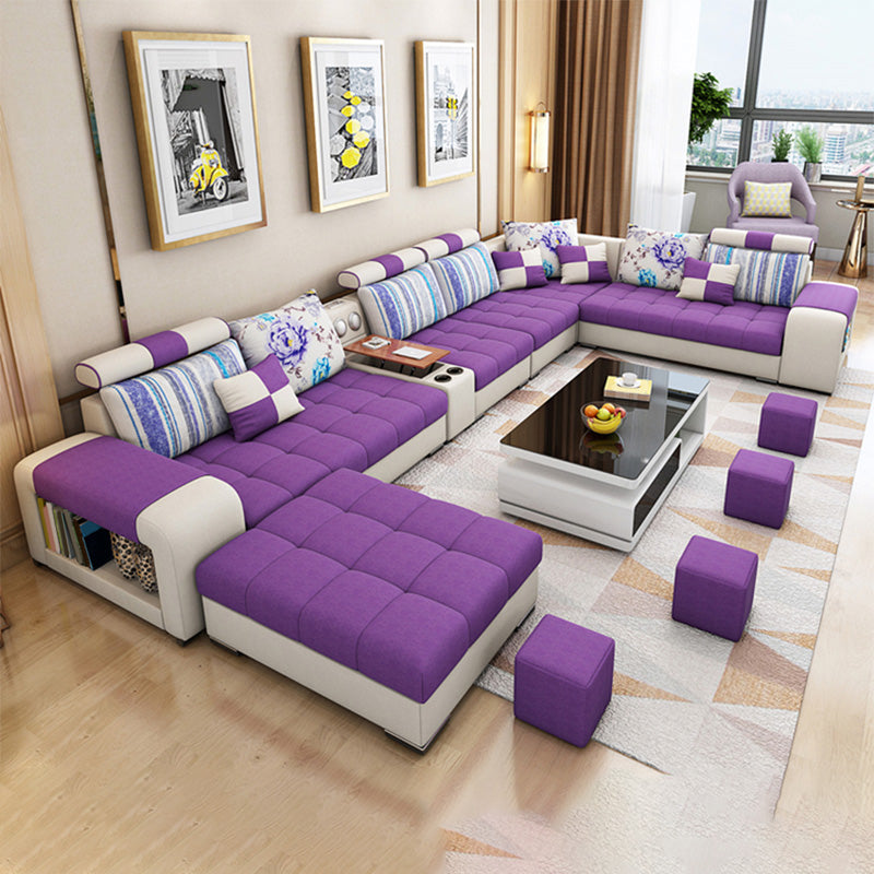 157.5"W √ó 94.49"D √ó 35.43"H Linen Blend Square Arm Sectionals with Storage