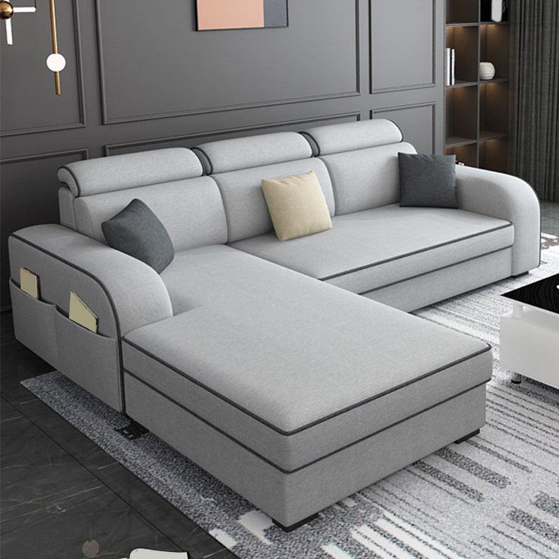 Light-grey Faux Leather Removable Cushions Square Arm Sectionals for Living Room