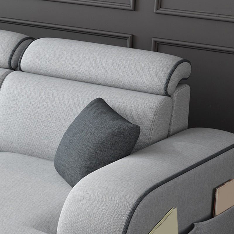 Light-grey Faux Leather Removable Cushions Square Arm Sectionals for Living Room