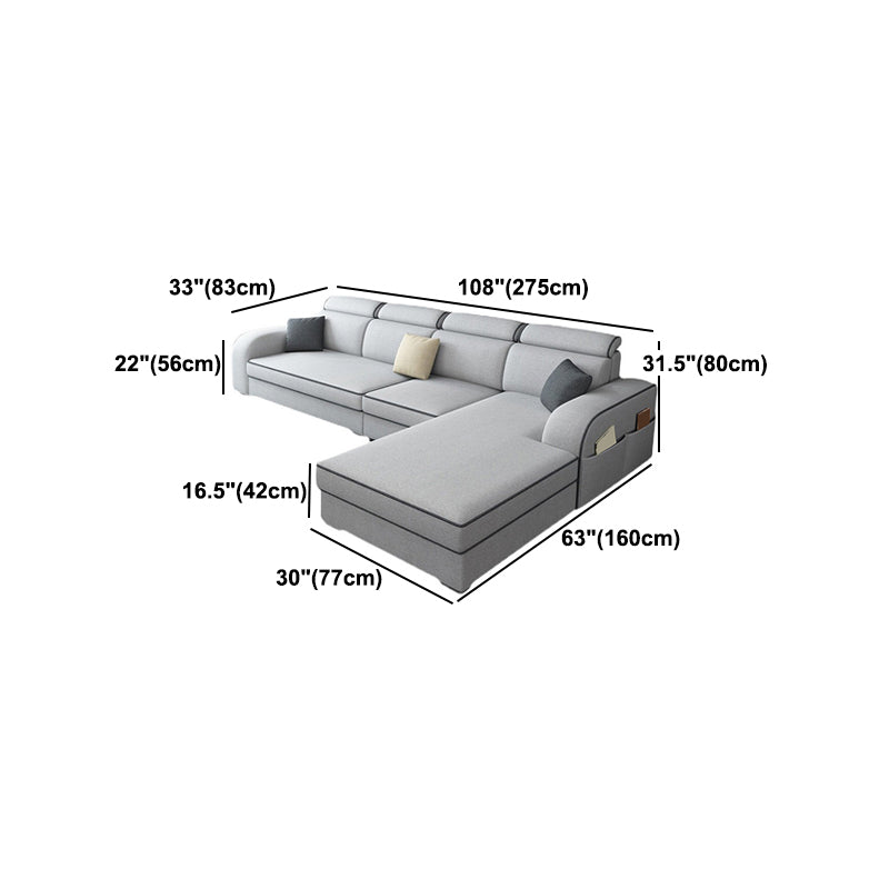 Light-grey Faux Leather Removable Cushions Square Arm Sectionals for Living Room