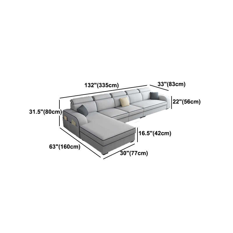 Light-grey Faux Leather Removable Cushions Square Arm Sectionals for Living Room