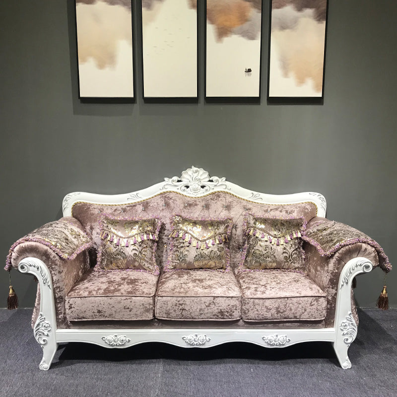Traditional Rolled Arm White/black Frame Velvet Settee Couch for Three People