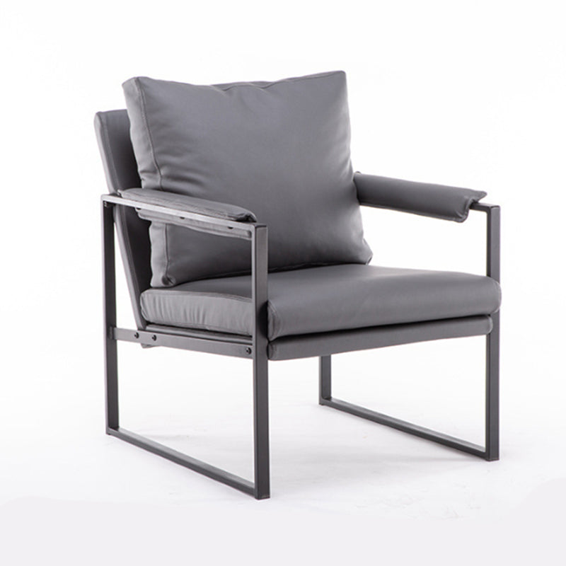 Square Arms 27" W Sled Based Faux Leather Arm Chair with Pillow Back