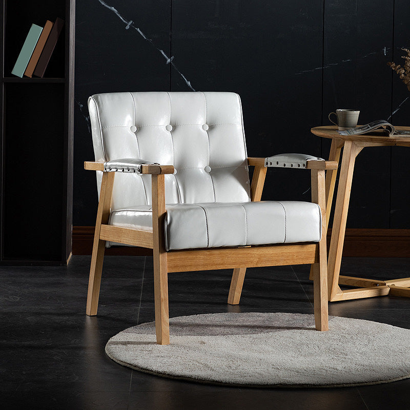 Modern 25.5"W Faux Leather Arm Chair with Basic Four Legs and Tufted Back