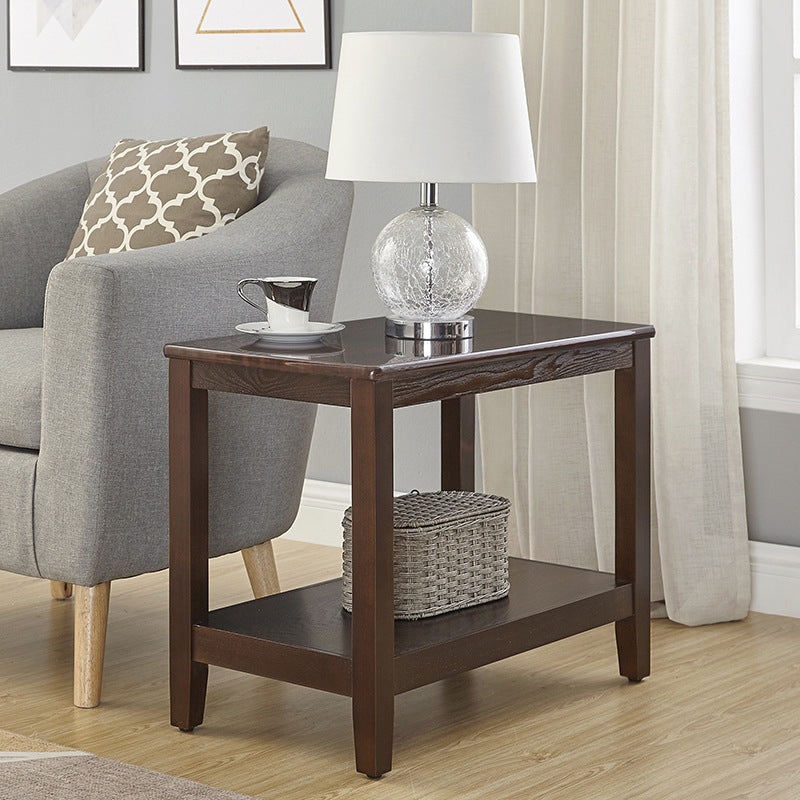 Traditional Rectangular Side Table Double Tier Wood End Table for Living Room
