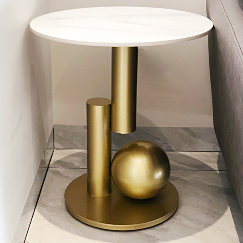 Modern Style Rock Slab Countertop Metal Base White/grey/black Round Side Table