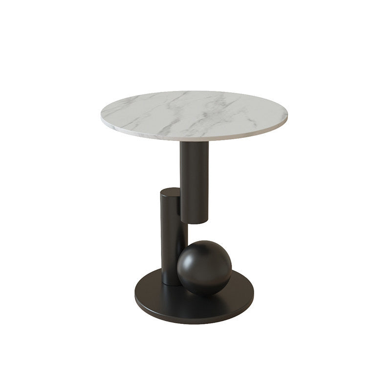 Modern Style Rock Slab Countertop Metal Base White/grey/black Round Side Table