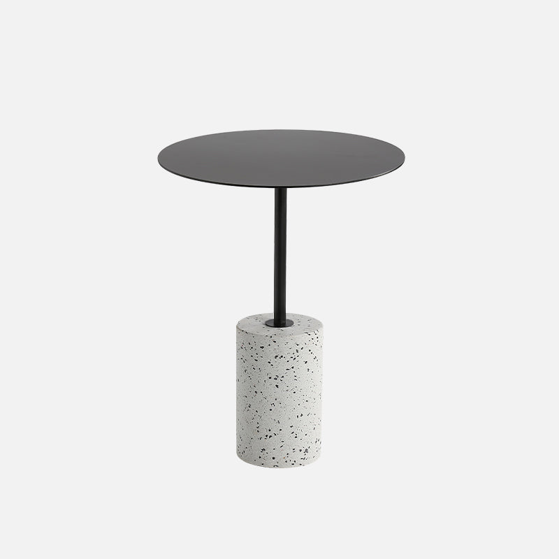 Contemporary Metal Round Side End Table with Single Terrazzo Base