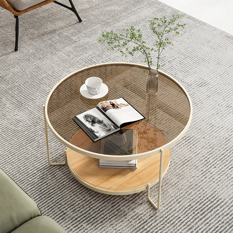 3 Legs Base Coffee Table Round Clear Glass Cocktail Table with Shelf