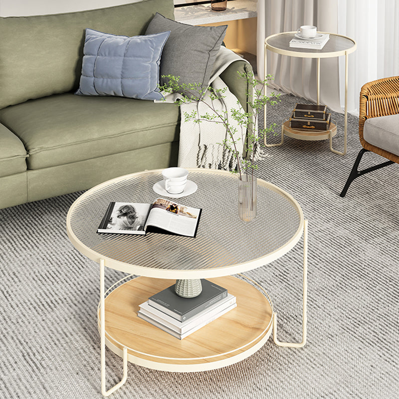 3 Legs Base Coffee Table Round Clear Glass Cocktail Table with Shelf