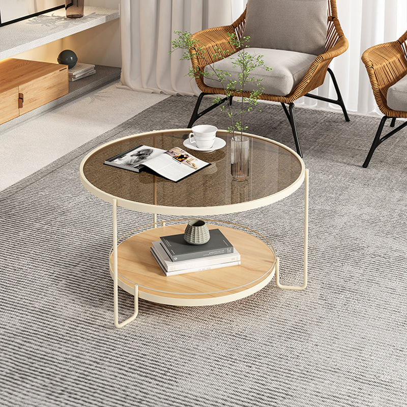 3 Legs Base Coffee Table Round Clear Glass Cocktail Table with Shelf